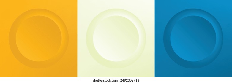 Conjunto de abstracto 3d beige, diseño de marco de círculo de color diferente para producto cosmético. Colección de fondo geométrico de color de moda con espacio de copia. Vista superior. Vector EPS10
