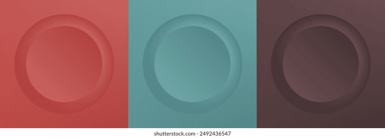 Set of abstract 3d beige, different color circle frame design for cosmetic product. Collection of trendy color geometric background with copy space. Top view scene. Vector EPS10