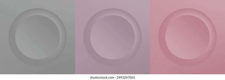 Set of abstract 3d beige, different color circle frame design for cosmetic product. Collection of trendy color geometric background with copy space. Top view scene. Vector EPS10