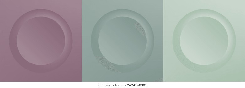 Set of abstract 3d beige, different color circle frame design for cosmetic product. Collection of trendy color geometric background with copy space. Top view scene. Vector EPS10