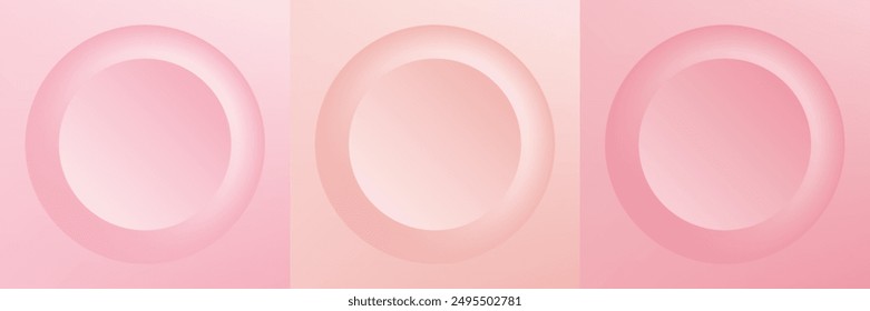 Set of abstract 3d beige, different color circle frame design for cosmetic product. Collection of trendy color geometric background with copy space. Top view scene. Vector EPS10
