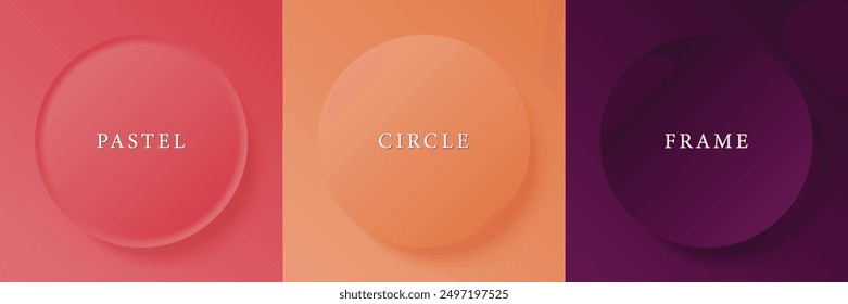 Set of abstract 3d beige, different color circle frame design for cosmetic product. Collection of trendy color geometric background with copy space. Top view scene. Vector EPS10