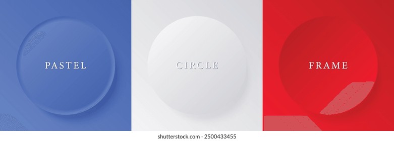 Set of abstract 3d beige, different color circle frame design for cosmetic product. Collection of trendy color geometric background with copy space. Top view scene. Vector EPS10