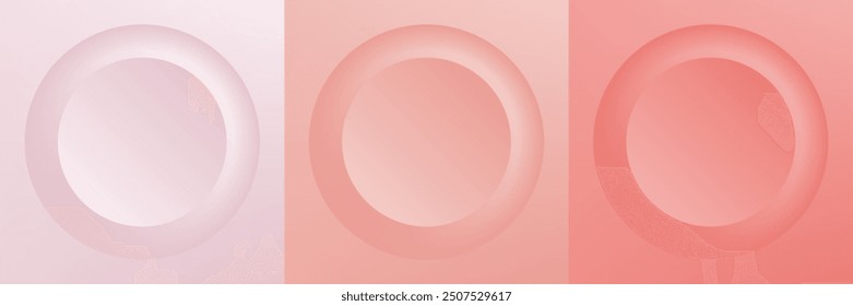 Set of abstract 3d beige, different color circle frame design for cosmetic product. Collection of trendy color geometric background with copy space. Top view scene. Vector EPS10