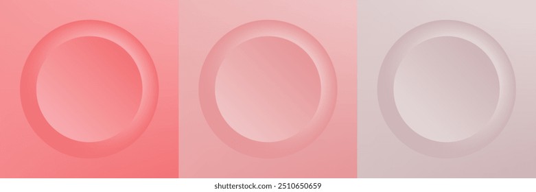 Set of abstract 3d beige, different color circle frame design for cosmetic product. Collection of trendy color geometric background with copy space. Top view scene. Vector EPS10
