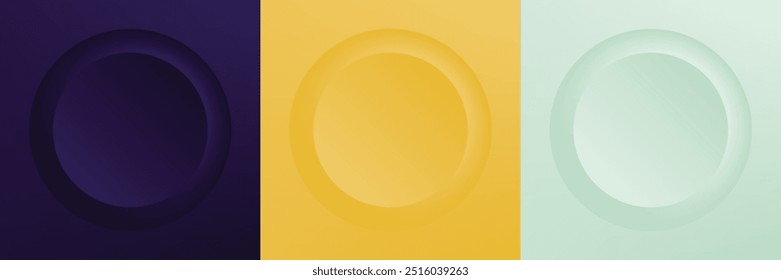 Set of abstract 3d beige, different color circle frame design for cosmetic product. Collection of trendy color geometric background with copy space. Top view scene. Vector EPS10