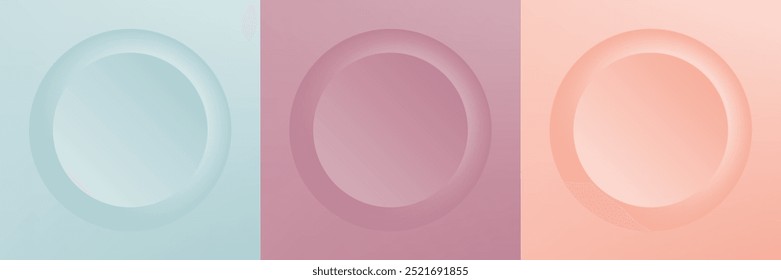 Set of abstract 3d beige, different color circle frame design for cosmetic product. Collection of trendy color geometric background with copy space. Top view scene. Vector EPS10