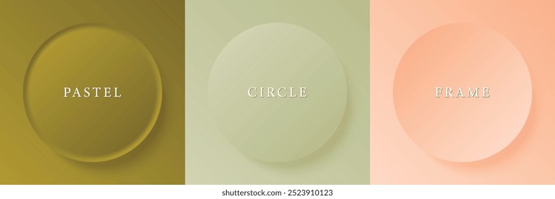 Set of abstract 3d beige, different color circle frame design for cosmetic product. Collection of trendy color geometric background with copy space. Top view scene. Vector EPS10