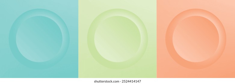 Set of abstract 3d beige, different color circle frame design for cosmetic product. Collection of trendy color geometric background with copy space. Top view scene. Vector EPS10