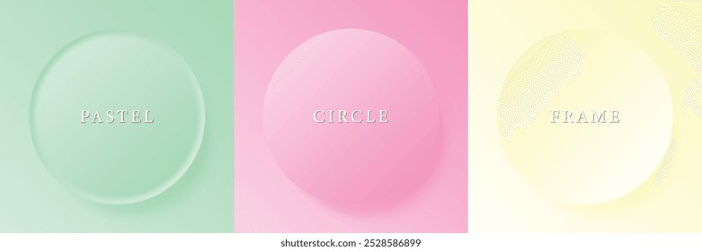 Set of abstract 3d beige, different color circle frame design for cosmetic product. Collection of trendy color geometric background with copy space. Top view scene. Vector EPS10