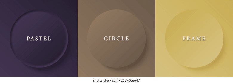 Set of abstract 3d beige, different color circle frame design for cosmetic product. Collection of trendy color geometric background with copy space. Top view scene. Vector EPS10
