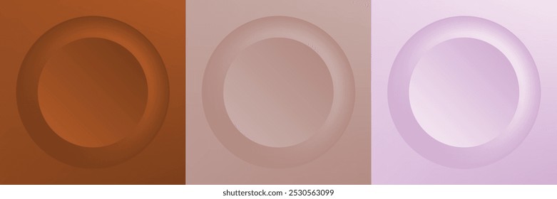 Conjunto de abstrato 3d bege, design de quadro de círculo de cor diferente para produto cosmético. Coleção de fundo geométrico de cores da moda com espaço de cópia. Vista superior. Vetor EPS10