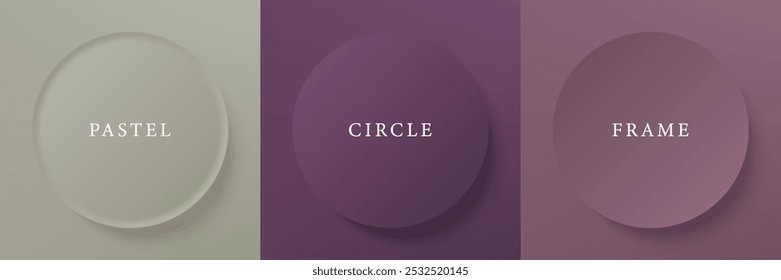 Set of abstract 3d beige, different color circle frame design for cosmetic product. Collection of trendy color geometric background with copy space. Top view scene. Vector EPS10