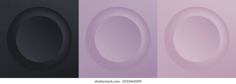 Conjunto de 3d beige abstracto, diseño de marco de círculo de color diferente para el producto cosmético. Colección de fondo geométrico de color de moda con espacio de copia. Escena de vista superior. Vector EPS10