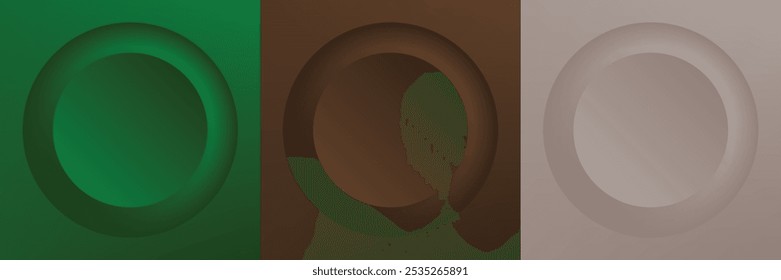Set of abstract 3d beige, different color circle frame design for cosmetic product. Collection of trendy color geometric background with copy space. Top view scene. Vector EPS10