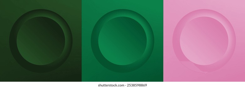 Set of abstract 3d beige, different color circle frame design for cosmetic product. Collection of trendy color geometric background with copy space. Top view scene. Vector EPS10