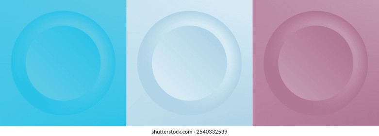 Set of abstract 3d beige, different color circle frame design for cosmetic product. Collection of trendy color geometric background with copy space. Top view scene. Vector EPS10