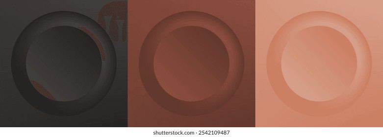 Set of abstract 3d beige, different color circle frame design for cosmetic product. Collection of trendy color geometric background with copy space. Top view scene. Vector EPS10