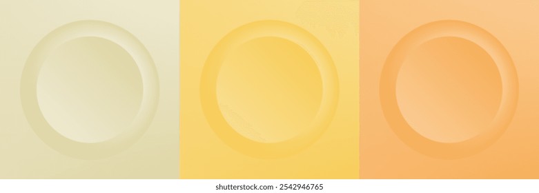 Set aus abstraktem 3D-Beige, verschiedene Farbe Kreis Rahmen Design für Kosmetik-Produkt. Sammlung von trendigen Farbe geometrischen Hintergrund mit Kopienraum. Draufsicht. Vektor-EPS10