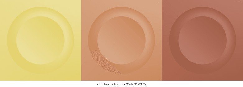 Set of abstract 3d beige, different color circle frame design for cosmetic product. Collection of trendy color geometric background with copy space. Top view scene. Vector EPS10