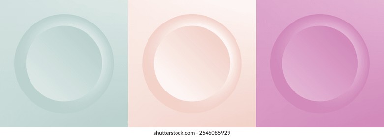 Conjunto de abstrato 3d bege, design de quadro de círculo de cor diferente para produto cosmético. Coleção de fundo geométrico de cores da moda com espaço de cópia. Vista superior. Vetor EPS10