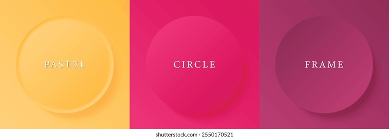 Conjunto de 3d beige abstracto, diseño de marco de círculo de color diferente para el producto cosmético. Colección de fondo geométrico de color de moda con espacio de copia. Escena de vista superior. Vector EPS10