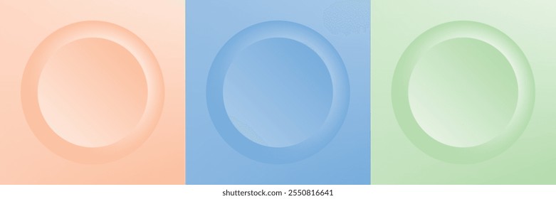 Set of abstract 3d beige, different color circle frame design for cosmetic product. Collection of trendy color geometric background with copy space. Top view scene. Vector EPS10