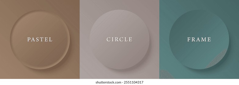 Set of abstract 3d beige, different color circle frame design for cosmetic product. Collection of trendy color geometric background with copy space. Top view scene. Vector EPS10