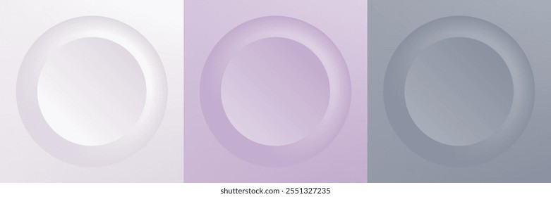 Set of abstract 3d beige, different color circle frame design for cosmetic product. Collection of trendy color geometric background with copy space. Top view scene. Vector EPS10