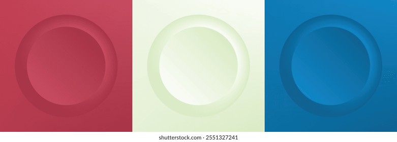 Set of abstract 3d beige, different color circle frame design for cosmetic product. Collection of trendy color geometric background with copy space. Top view scene. Vector EPS10