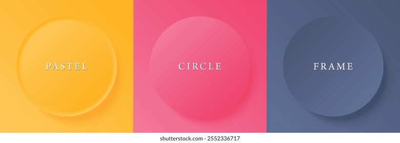 Set of abstract 3d beige, different color circle frame design for cosmetic product. Collection of trendy color geometric background with copy space. Top view scene. Vector EPS10