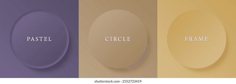 Conjunto de 3d beige abstracto, diseño de marco de círculo de color diferente para el producto cosmético. Colección de fondo geométrico de color de moda con espacio de copia. Escena de vista superior. Vector EPS10