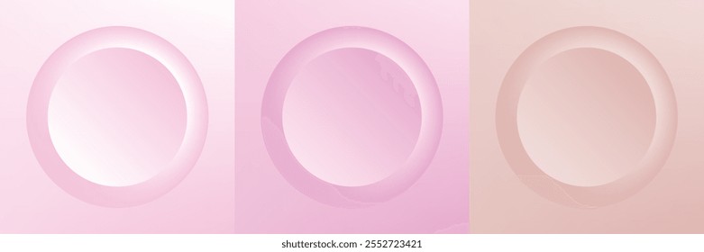 Conjunto de 3d beige abstracto, diseño de marco de círculo de color diferente para el producto cosmético. Colección de fondo geométrico de color de moda con espacio de copia. Escena de vista superior. Vector EPS10