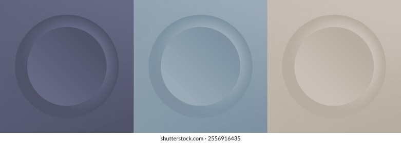 Set of abstract 3d beige, different color circle frame design for cosmetic product. Collection of trendy color geometric background with copy space. Top view scene. Vector EPS10