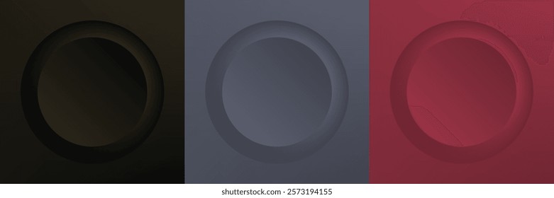 Set of abstract 3d beige, different color circle frame design for cosmetic product. Collection of trendy color geometric background with copy space. Top view scene. Vector EPS10