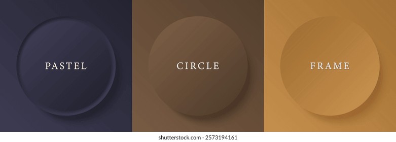 Set of abstract 3d beige, different color circle frame design for cosmetic product. Collection of trendy color geometric background with copy space. Top view scene. Vector EPS10
