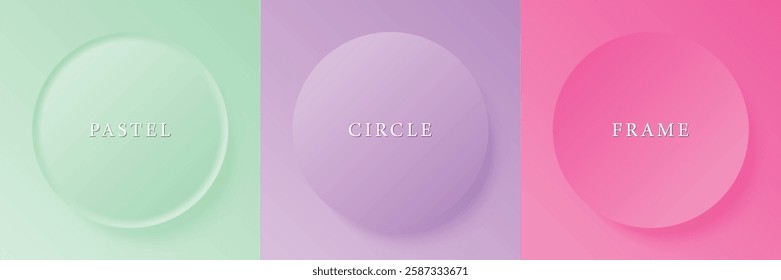 Set of abstract 3d beige, different color circle frame design for cosmetic product. Collection of trendy color geometric background with copy space. Top view scene. Vector EPS10