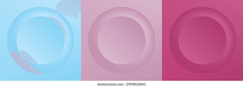 Set of abstract 3d beige, different color circle frame design for cosmetic product. Collection of trendy color geometric background with copy space. Top view scene. Vector EPS10