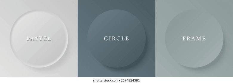 Set of abstract 3d beige, different color circle frame design for cosmetic product. Collection of trendy color geometric background with copy space. Top view scene. Vector EPS10