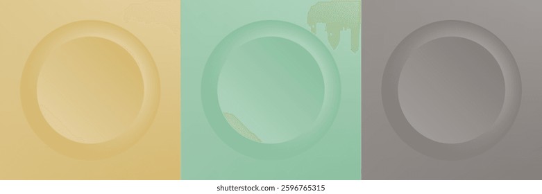 Set of abstract 3d beige, different color circle frame design for cosmetic product. Collection of trendy color geometric background with copy space. Top view scene. Vector EPS10