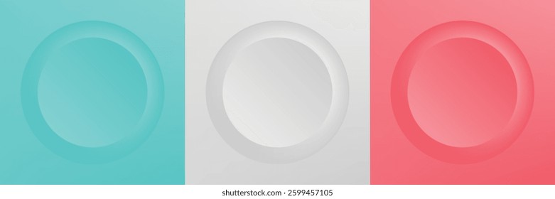 Set of abstract 3d beige, different color circle frame design for cosmetic product. Collection of trendy color geometric background with copy space. Top view scene. Vector EPS10