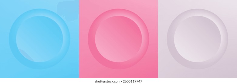 Set of abstract 3d beige, different color circle frame design for cosmetic product. Collection of trendy color geometric background with copy space. Top view scene. Vector EPS10