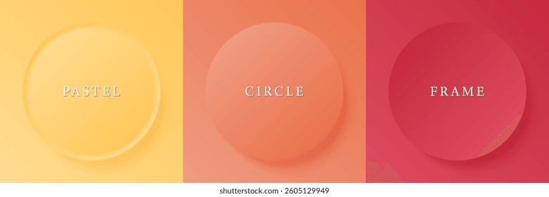 Set of abstract 3d beige, different color circle frame design for cosmetic product. Collection of trendy color geometric background with copy space. Top view scene. Vector EPS10