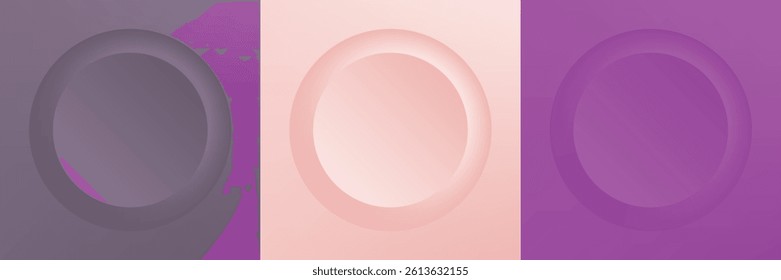 Set of abstract 3d beige, different color circle frame design for cosmetic product. Collection of trendy color geometric background with copy space. Top view scene. Vector EPS10