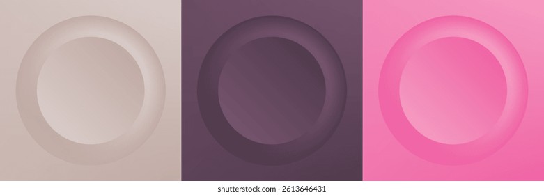 Set of abstract 3d beige, different color circle frame design for cosmetic product. Collection of trendy color geometric background with copy space. Top view scene. Vector EPS10