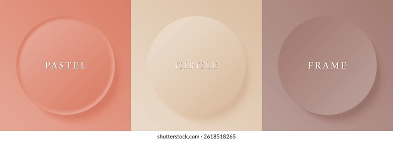 Conjunto de abstrato 3d bege, design de quadro de círculo de cor diferente para produto cosmético. Coleção de fundo geométrico de cores da moda com espaço de cópia. Vista superior. Vetor EPS10