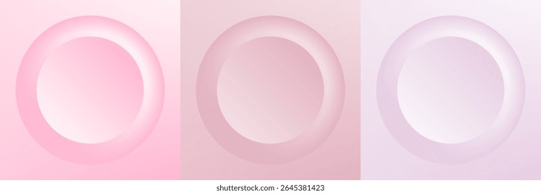Conjunto de 3d beige abstracto, diseño de marco de círculo de color diferente para el producto cosmético. Colección de fondo geométrico de color de moda con espacio de copia. Escena de vista superior. Vector EPS10