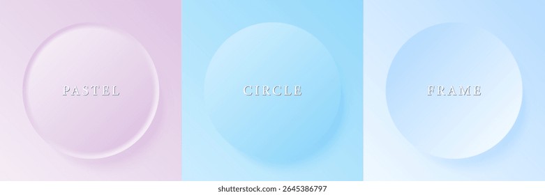 Set of abstract 3d beige, different color circle frame design for cosmetic product. Collection of trendy color geometric background with copy space. Top view scene. Vector EPS10
