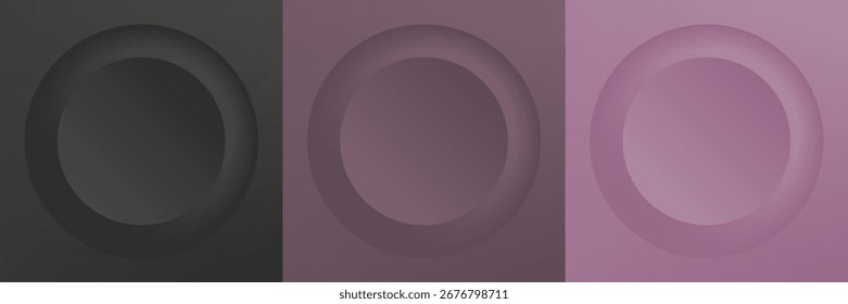 Set of abstract 3d beige, different color circle frame design for cosmetic product. Collection of trendy color geometric background with copy space. Top view scene. Vector EPS10