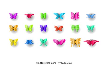 Set Abstract 3D Colection Paper Cut Butterflies Insect Logo Vector Style